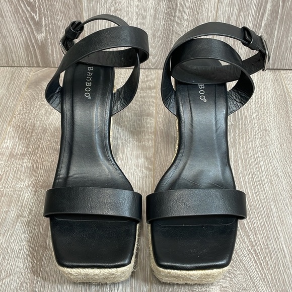 Bamboo Espadrille High Wedge Platform Heel Square Toe Ankle Strap Sandals 8 - Picture 2 of 14